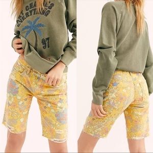 Free People Albania Yellow Floral Bermuda Short